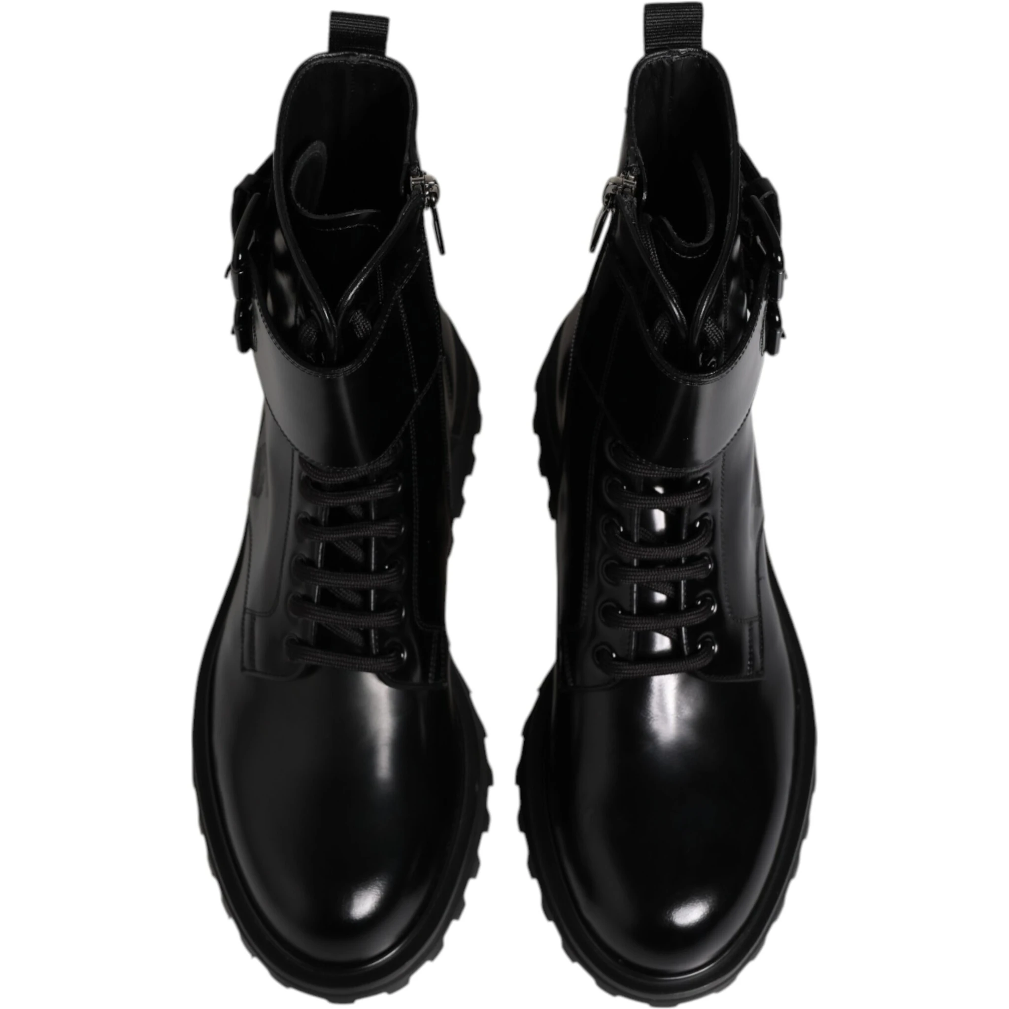 Black Leather Lace Up Mid Calf Boots Shoes