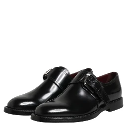 Black Leather Monk Strap Derby Formal Shoes