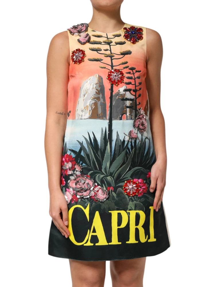 Multicolor Crystal Embellished A-line Mini Dress