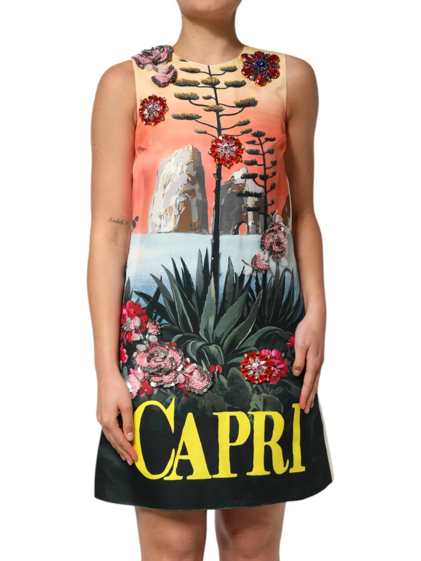 Multicolor Crystal Embellished A-line Mini Dress