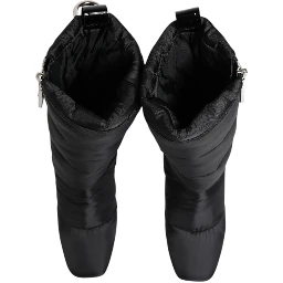 Black Padded Mid Calf Logo Heel Boots Shoes