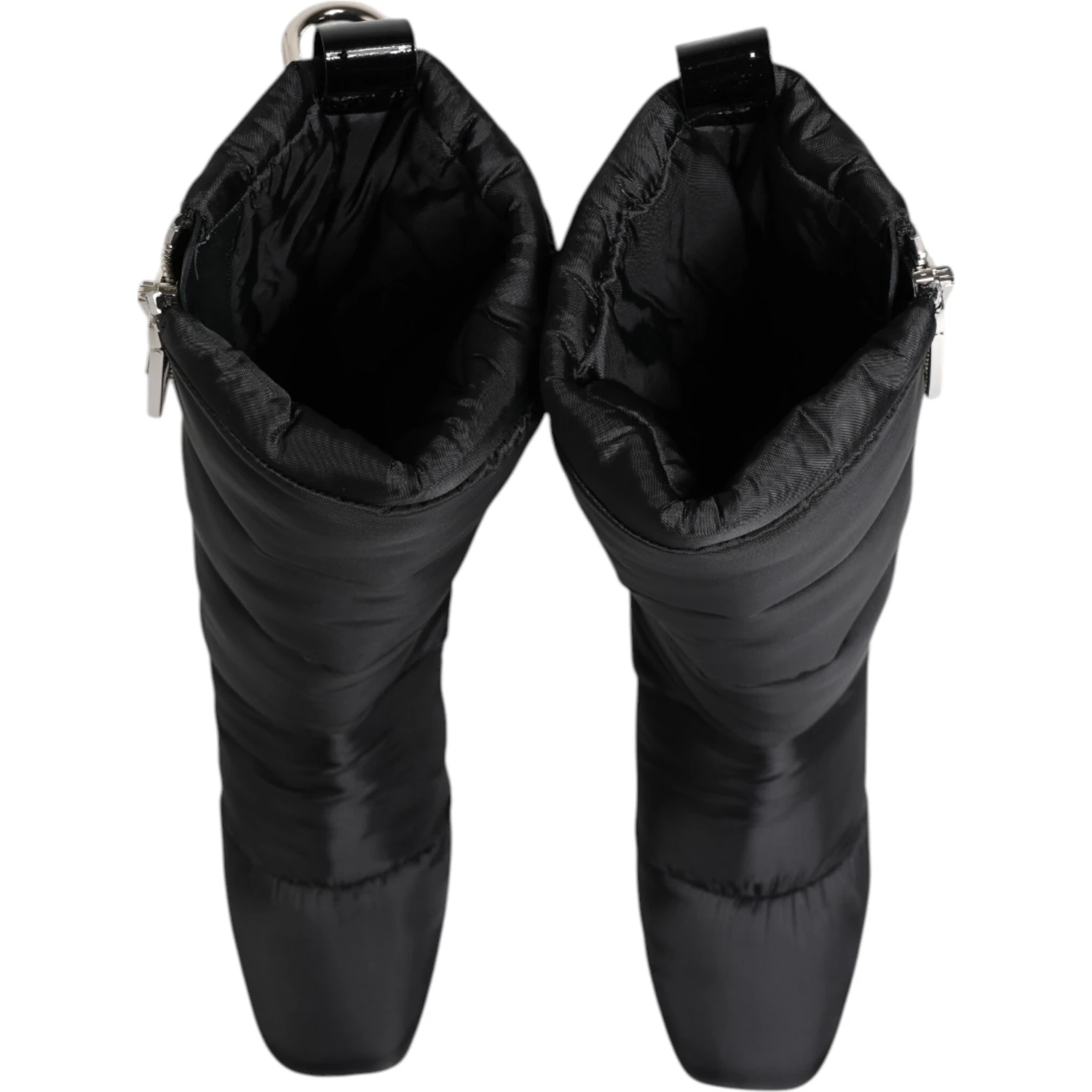 Black Padded Mid Calf Logo Heel Boots Shoes