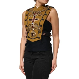 Yellow Crystal Cross Runway Vest Jacket Top