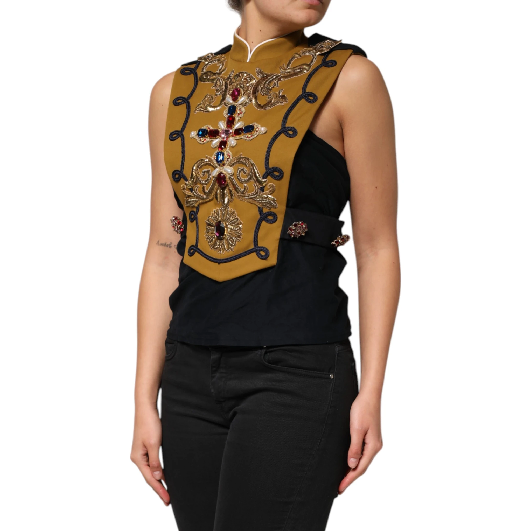 Yellow Crystal Cross Runway Vest Jacket Top