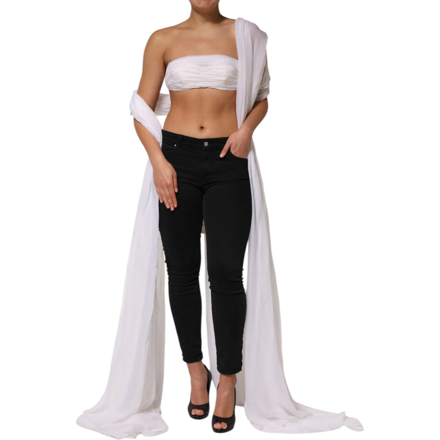 White Bustier Corset Cropped Chiffon Top