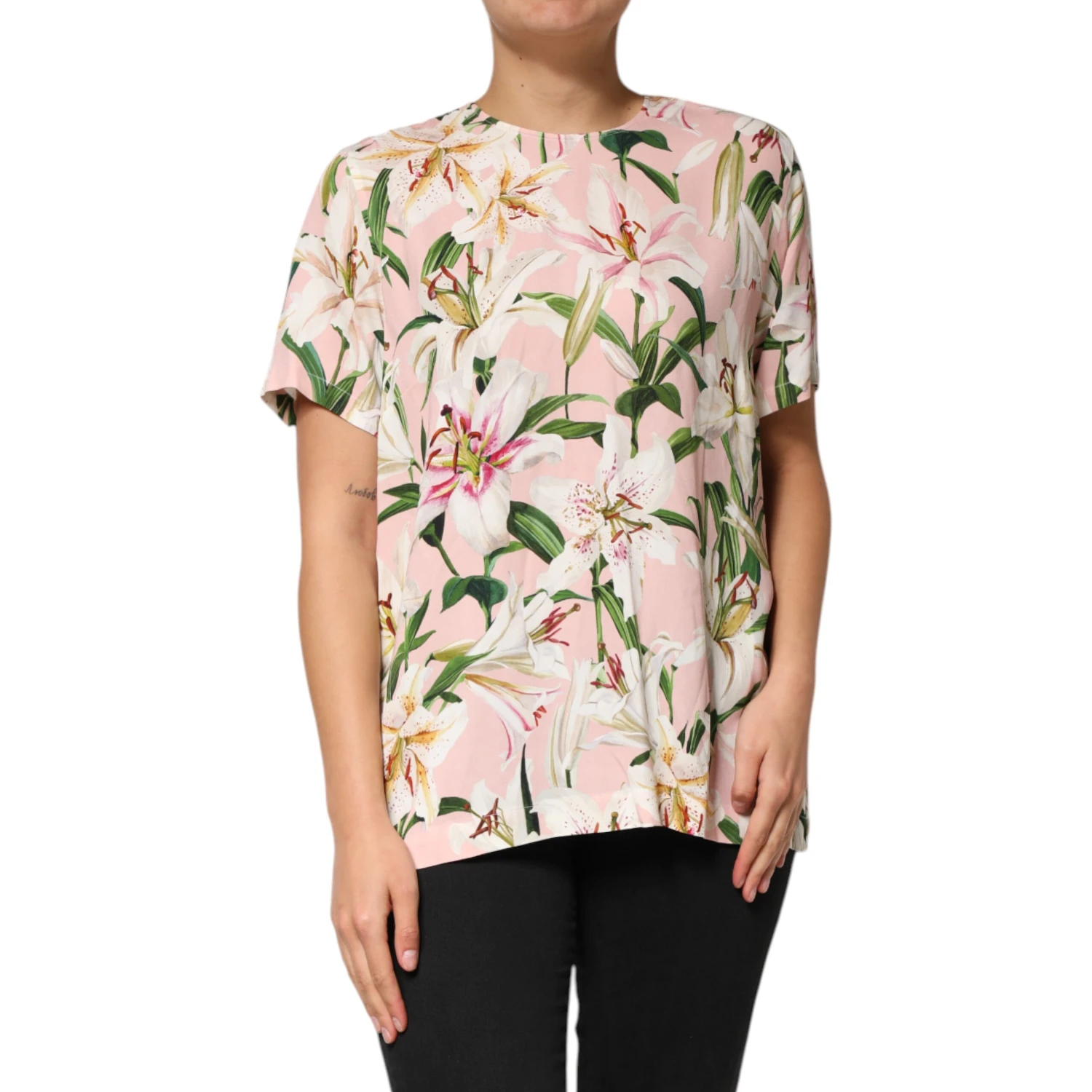 Pink Lily Printed Round Neck Blouse Top