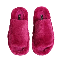 Pink Acrylic Faux Fur Mens Flats Sandals Shoes