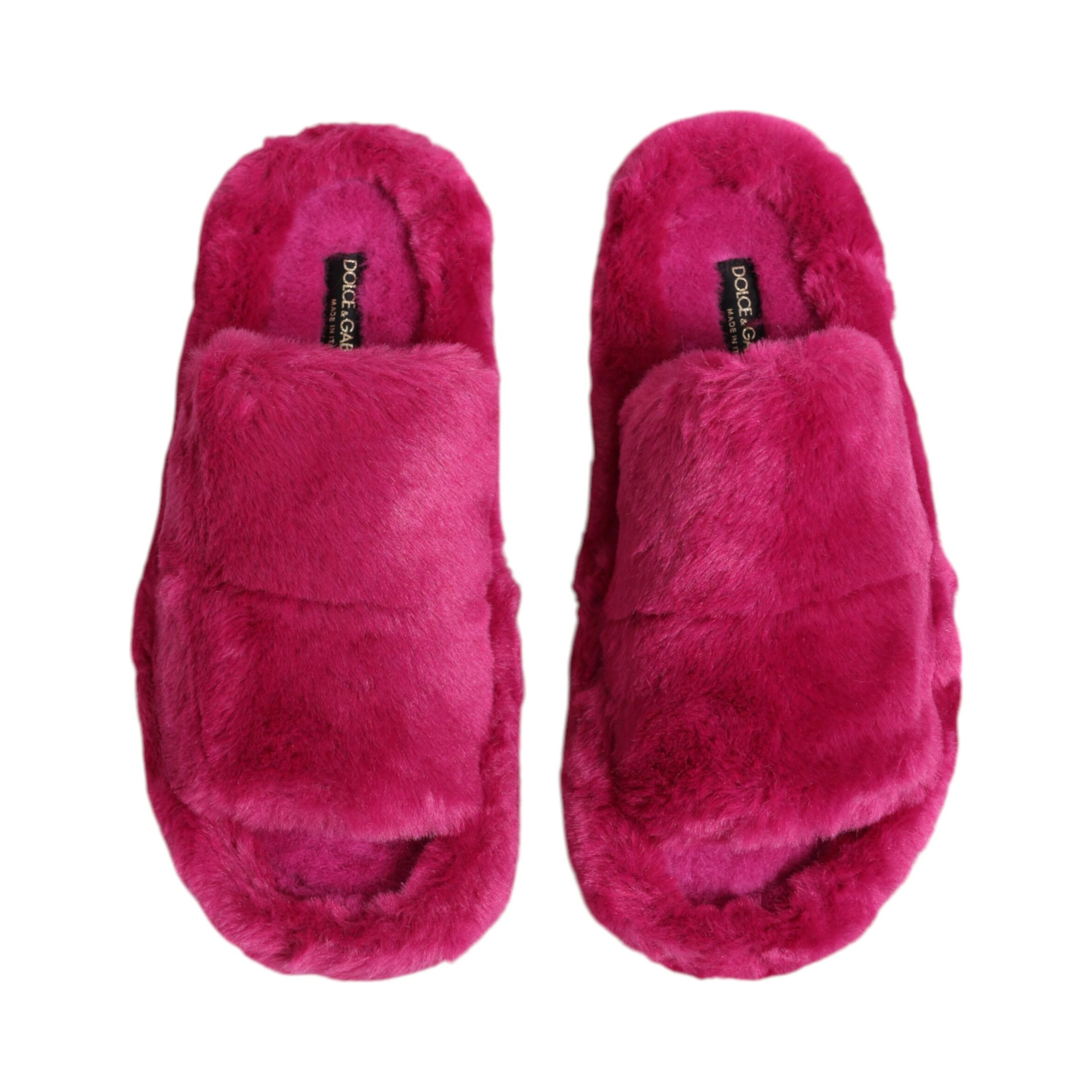 Pink Acrylic Faux Fur Mens Flats Sandals Shoes