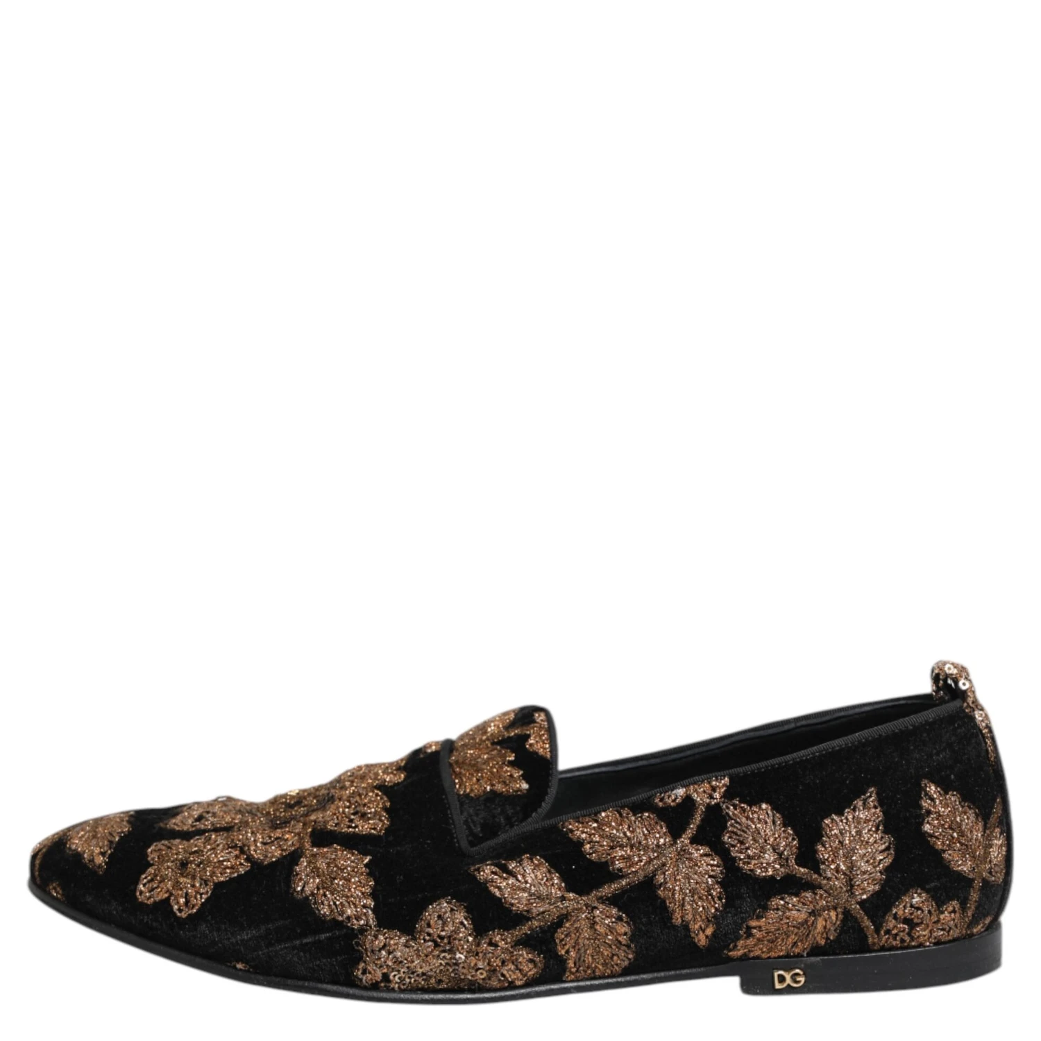 Black Floral Embroidery Men Loafers Shoes