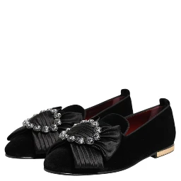 Black VATICANO Crystal Ribbon Slip On Shoes