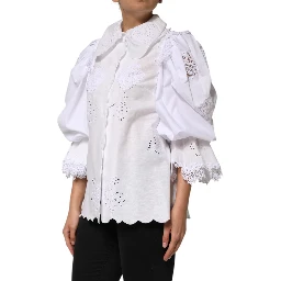 White Ruffled Lace Embellished Blouse Top