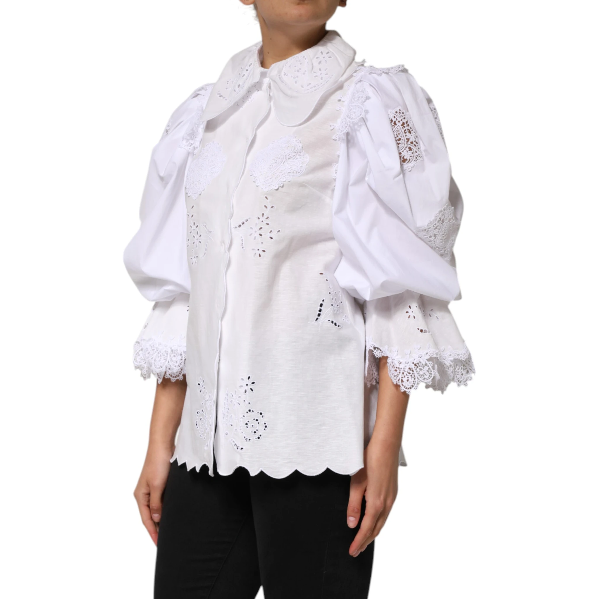 White Ruffled Lace Embellished Blouse Top