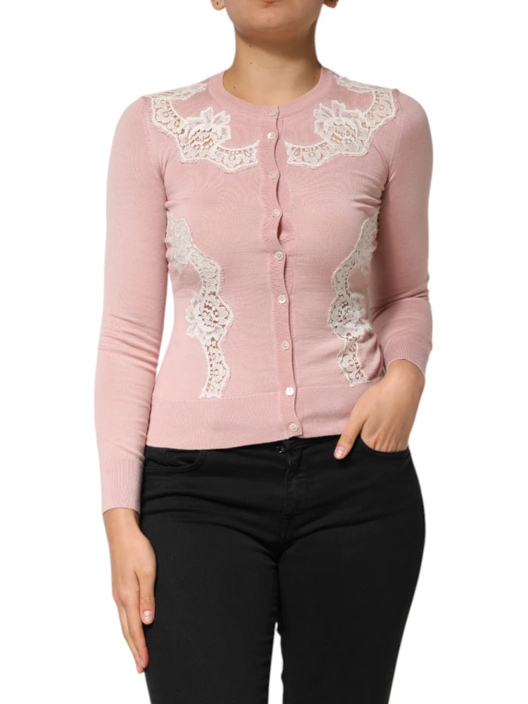 Pink Floral Lace Detailing Cardigan Sweater alternative