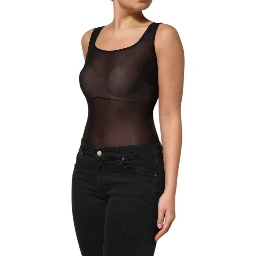 Black Nylon Sleeveless Round Neck Tank Top