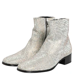 White Strass DG Logo Heels Ankle Boots Shoes