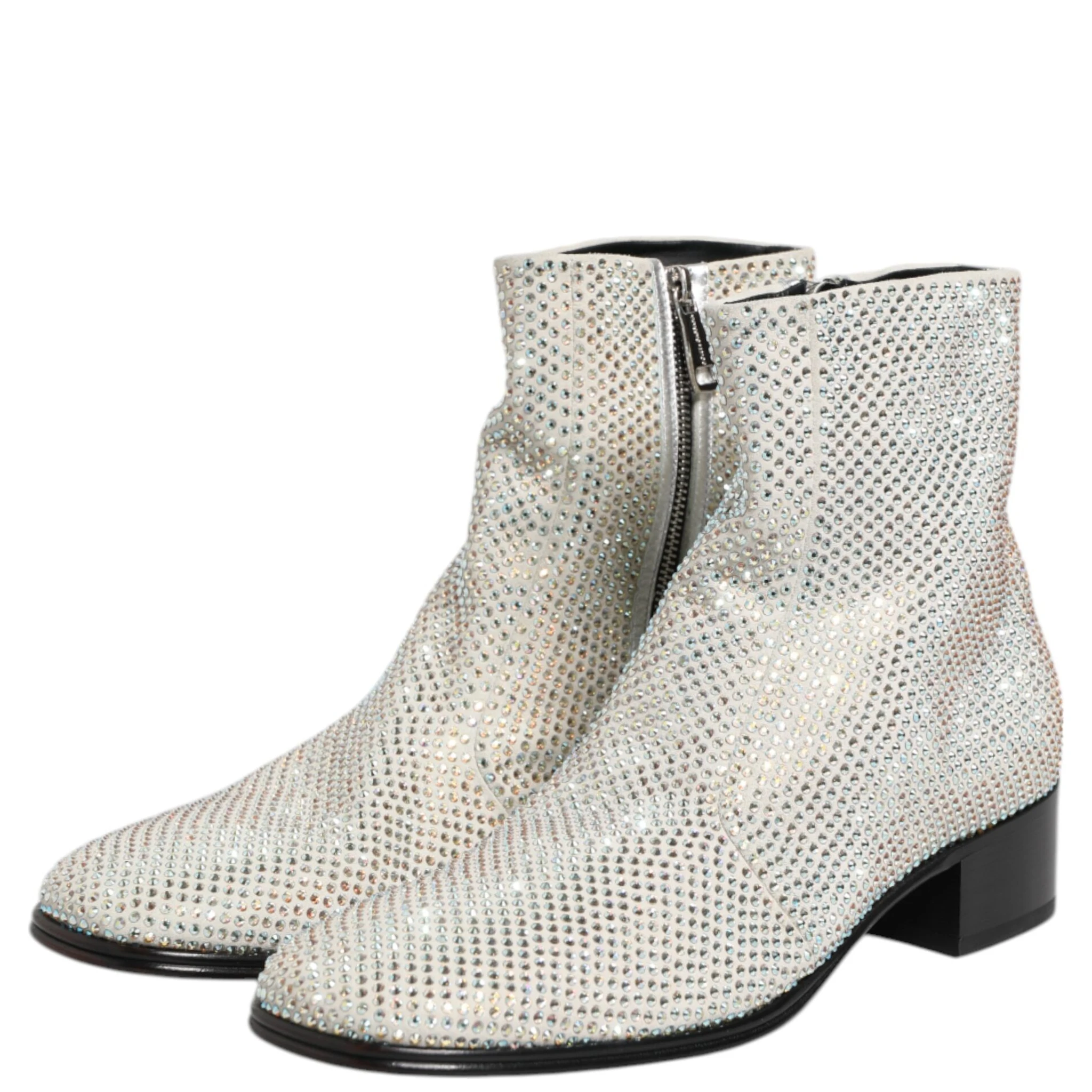 White Strass DG Logo Heels Ankle Boots Shoes