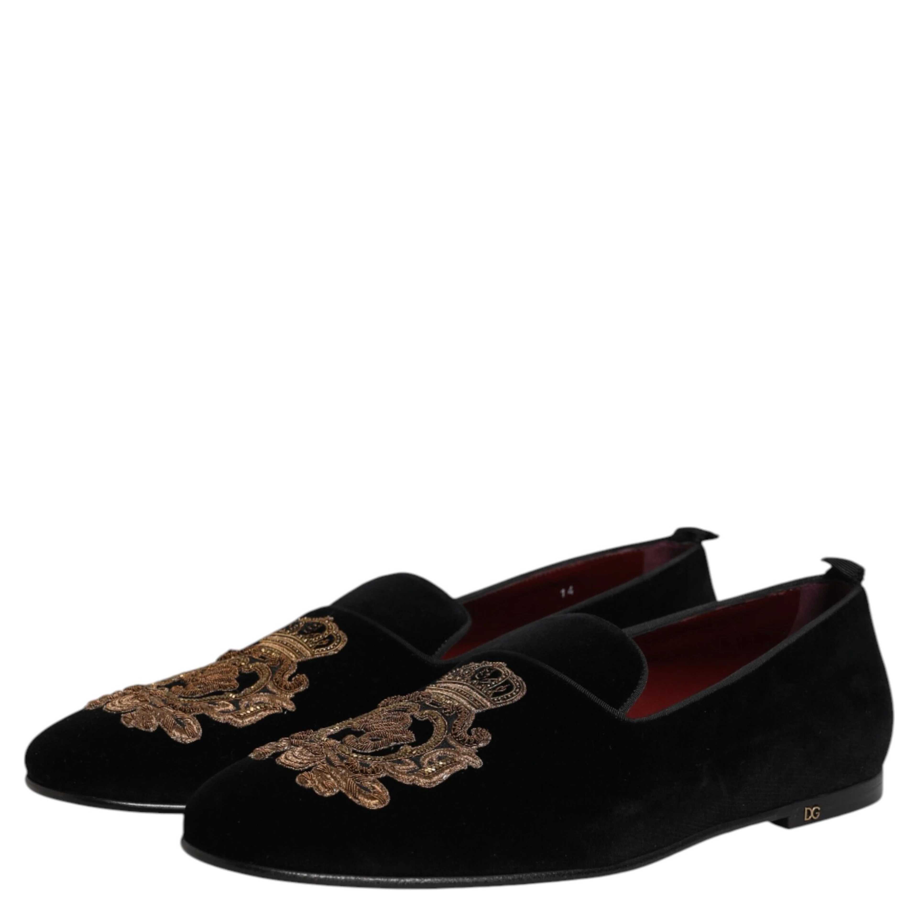 Black Velvet Gold Crown Mens Loafers Shoes