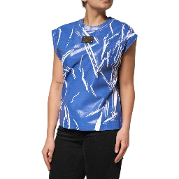 Blue White Cotton Logo Plaque Women Tank Top