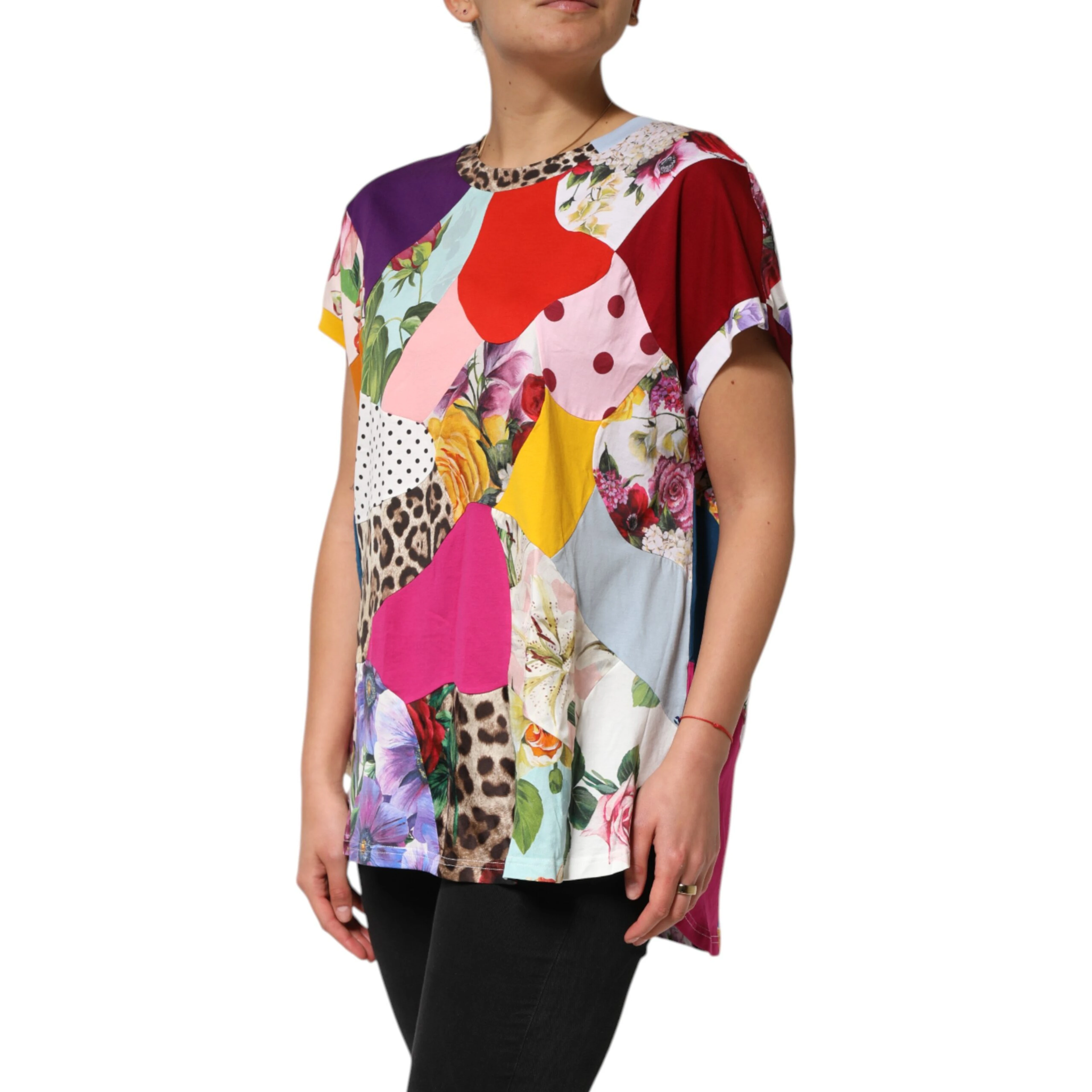 Multicolor Patchwork Cotton Silk Blouse Top