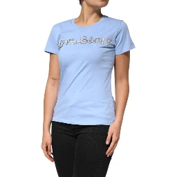 Blue Love Story Sequined Embellished Short Sleeves T-shirt