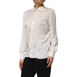 White Silk Long Sleeves Collared Shirt Top