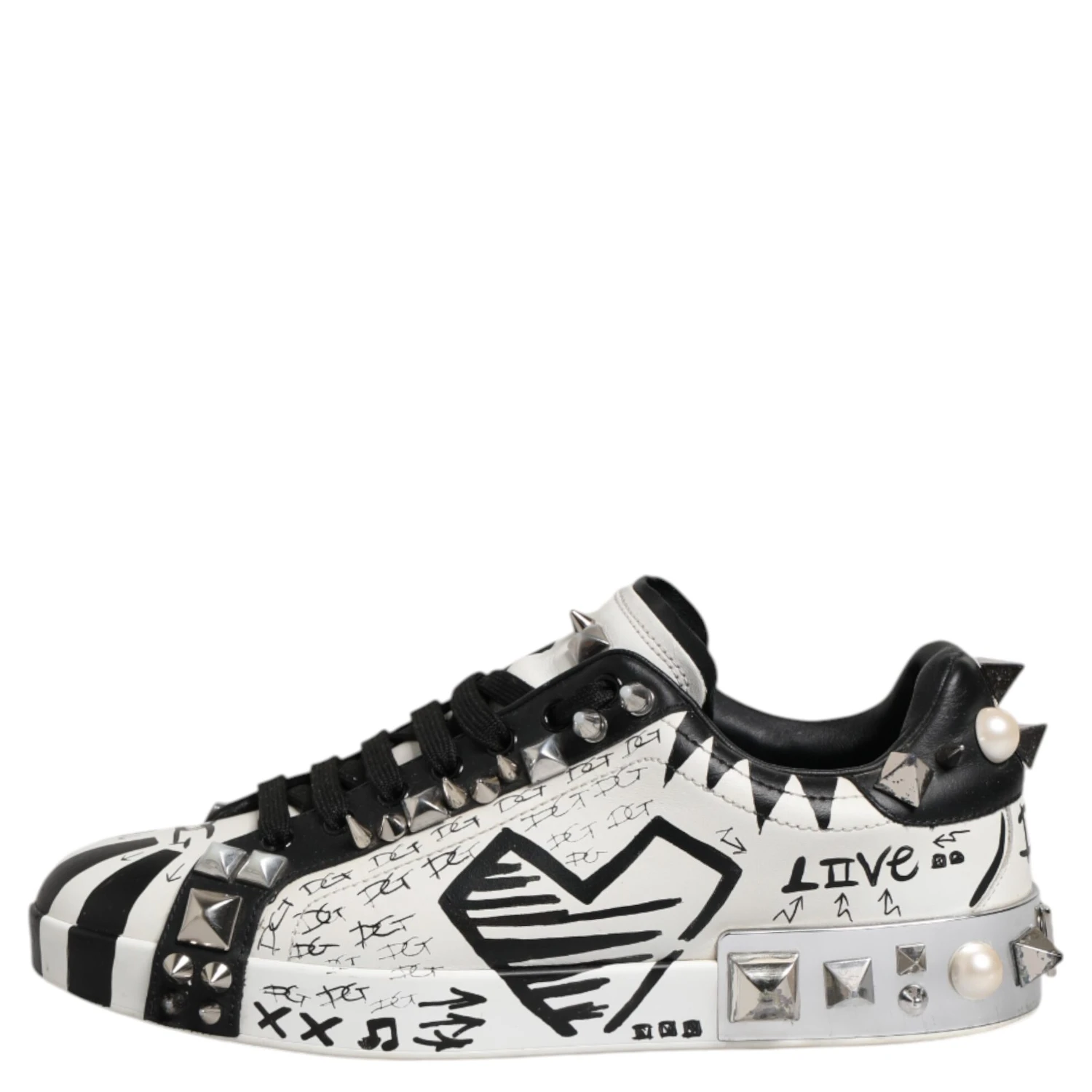 Black White Studded Low Top Sneakers Shoes