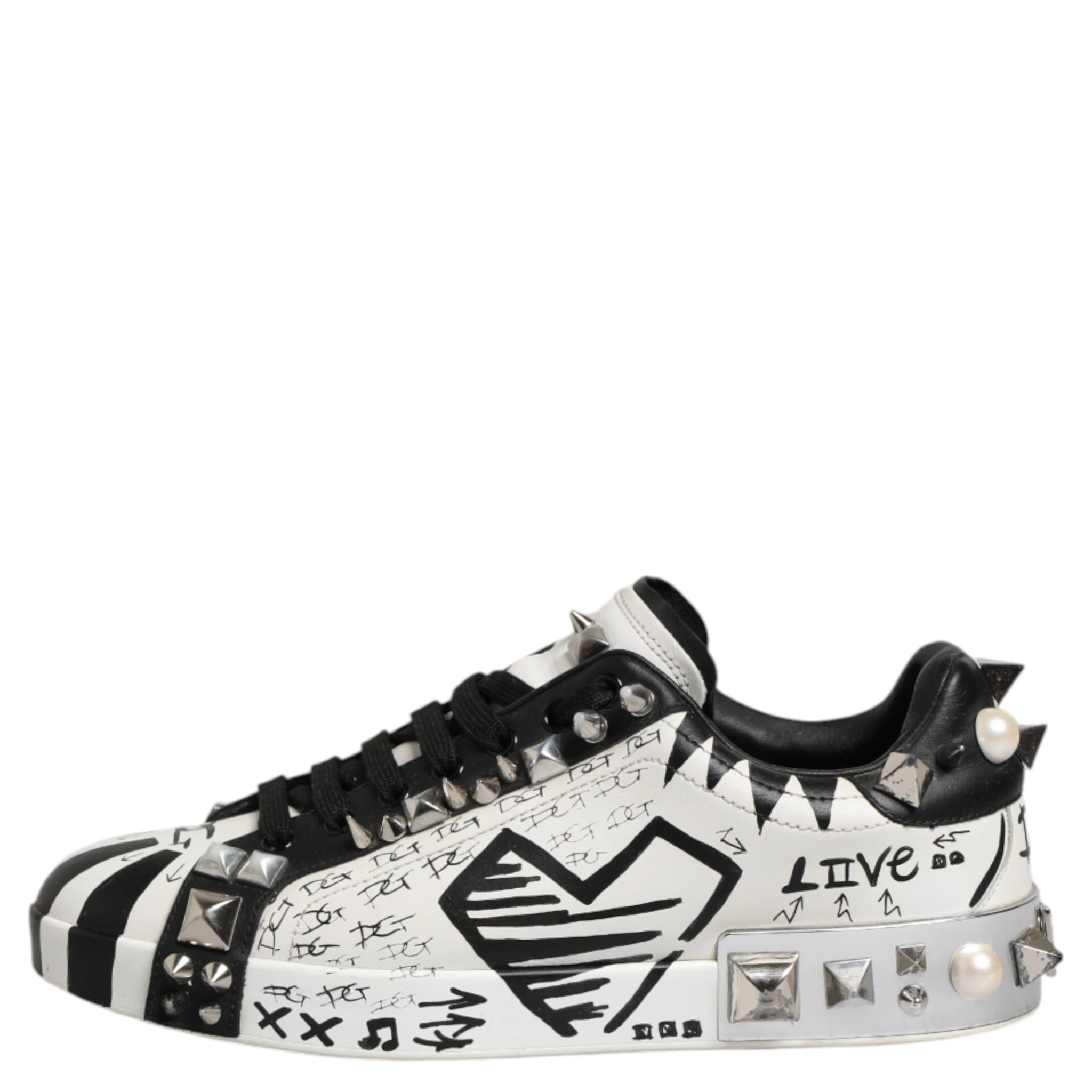 Black White Studded Low Top Sneakers Shoes