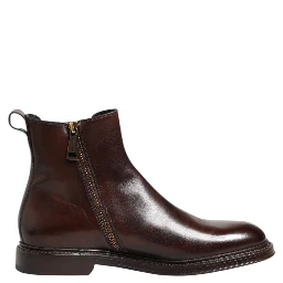 Brown Chelsea Leather Mid Calf Boots Shoes