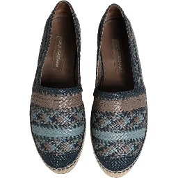 Blue Gray Woven Leather Buffalo Espadrille Shoes