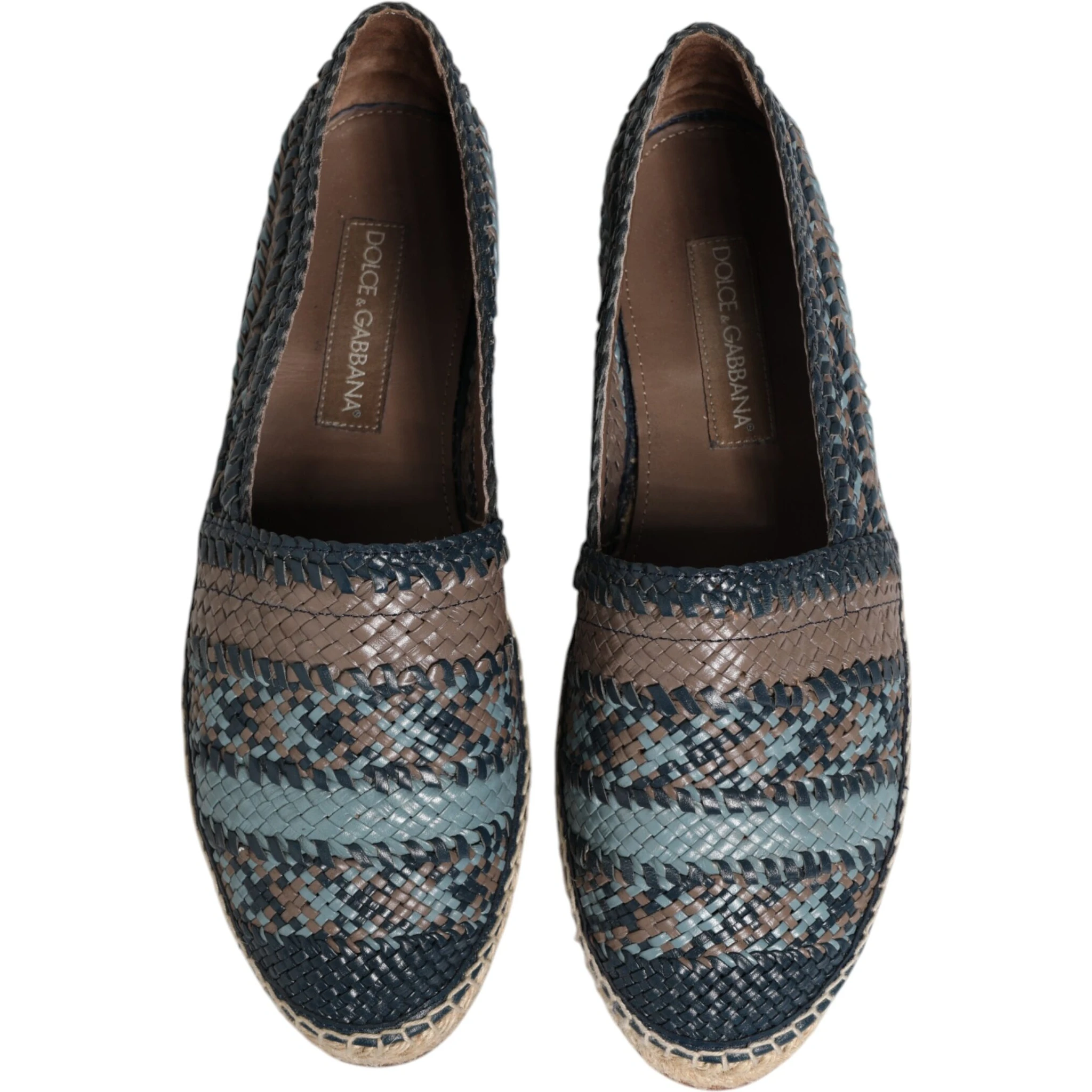 Blue Gray Woven Leather Buffalo Espadrille Shoes