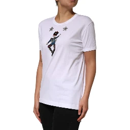 White Cotton Sequin Embellished Top T-shirt