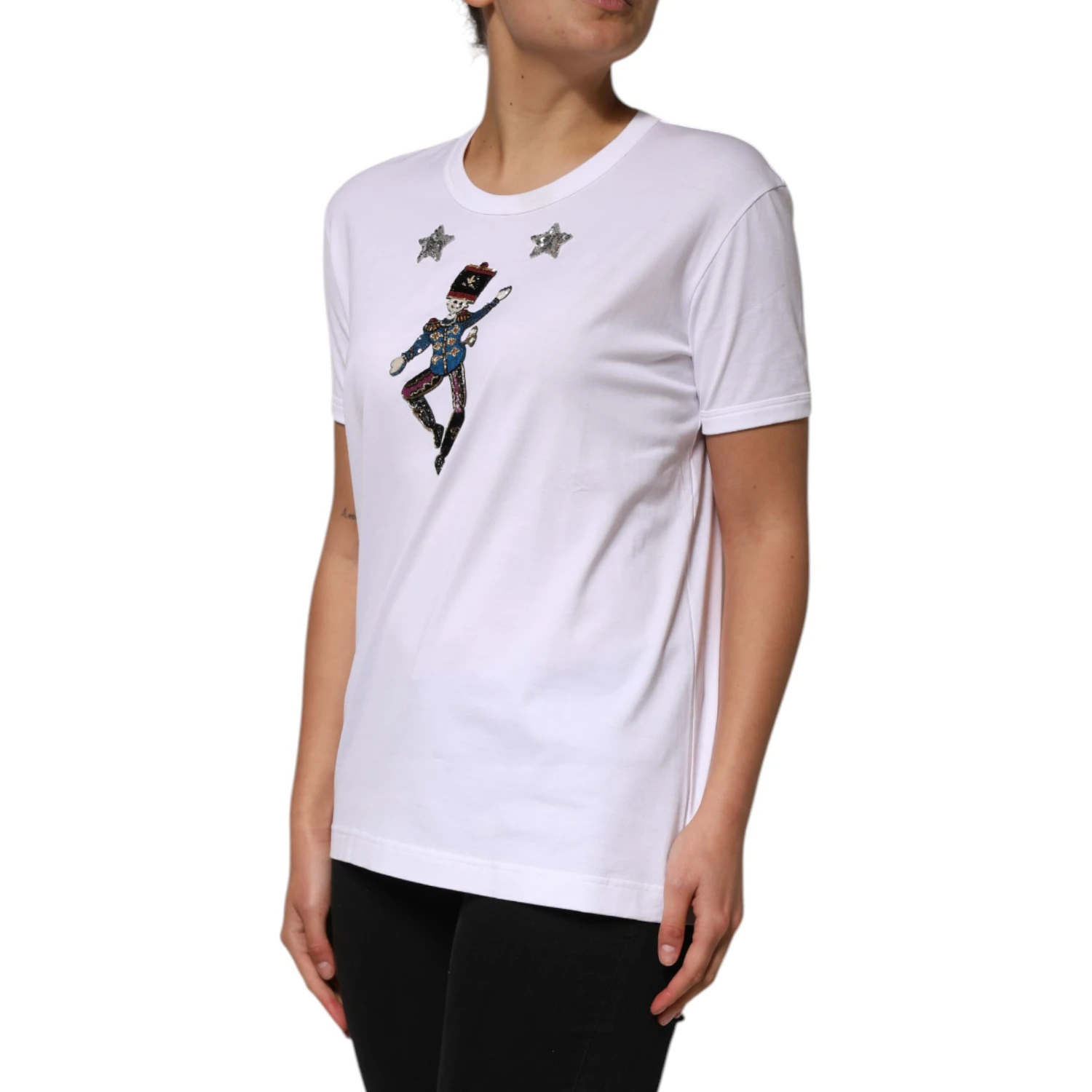 White Cotton Sequin Embellished Top T-shirt