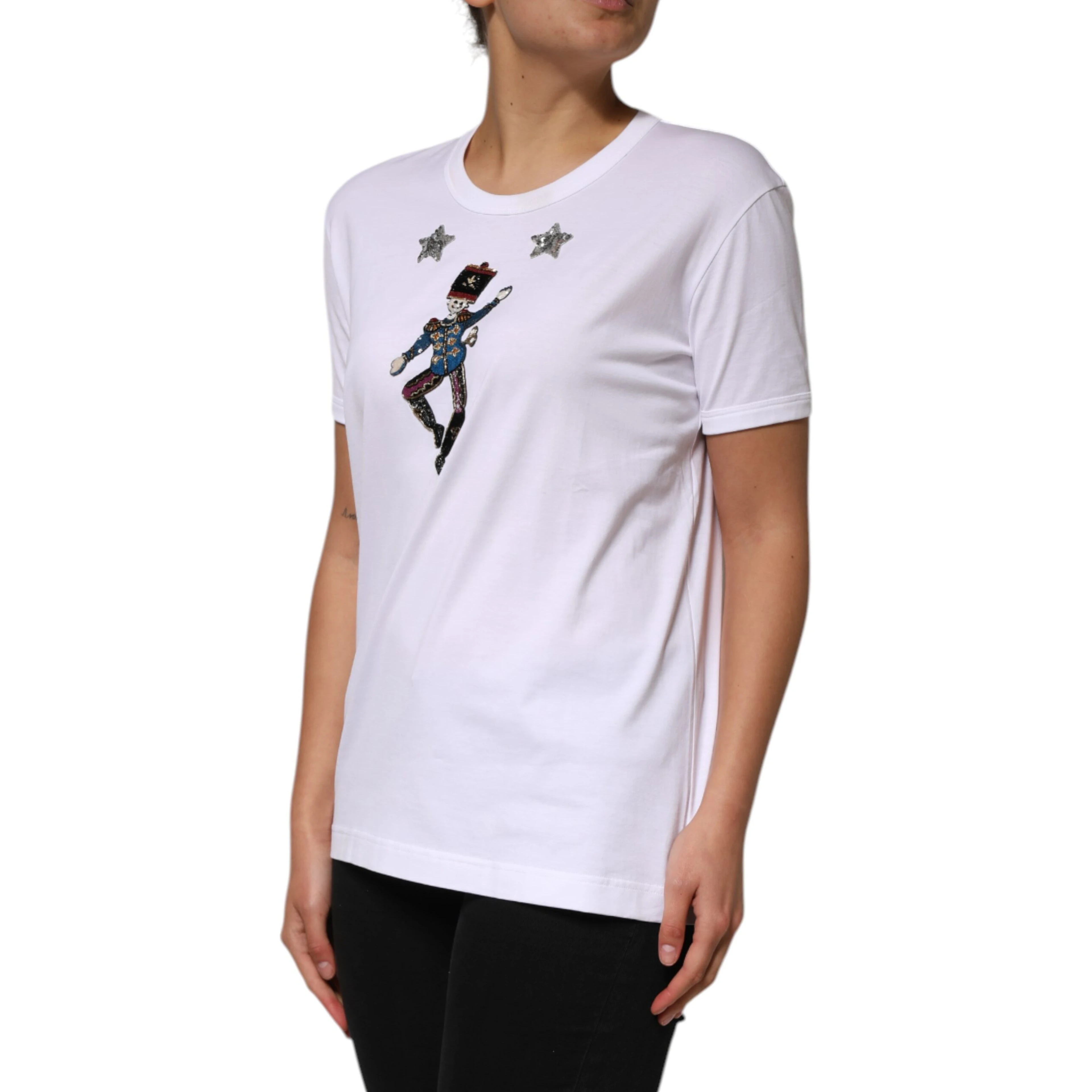 White Cotton Sequin Embellished Top T-shirt