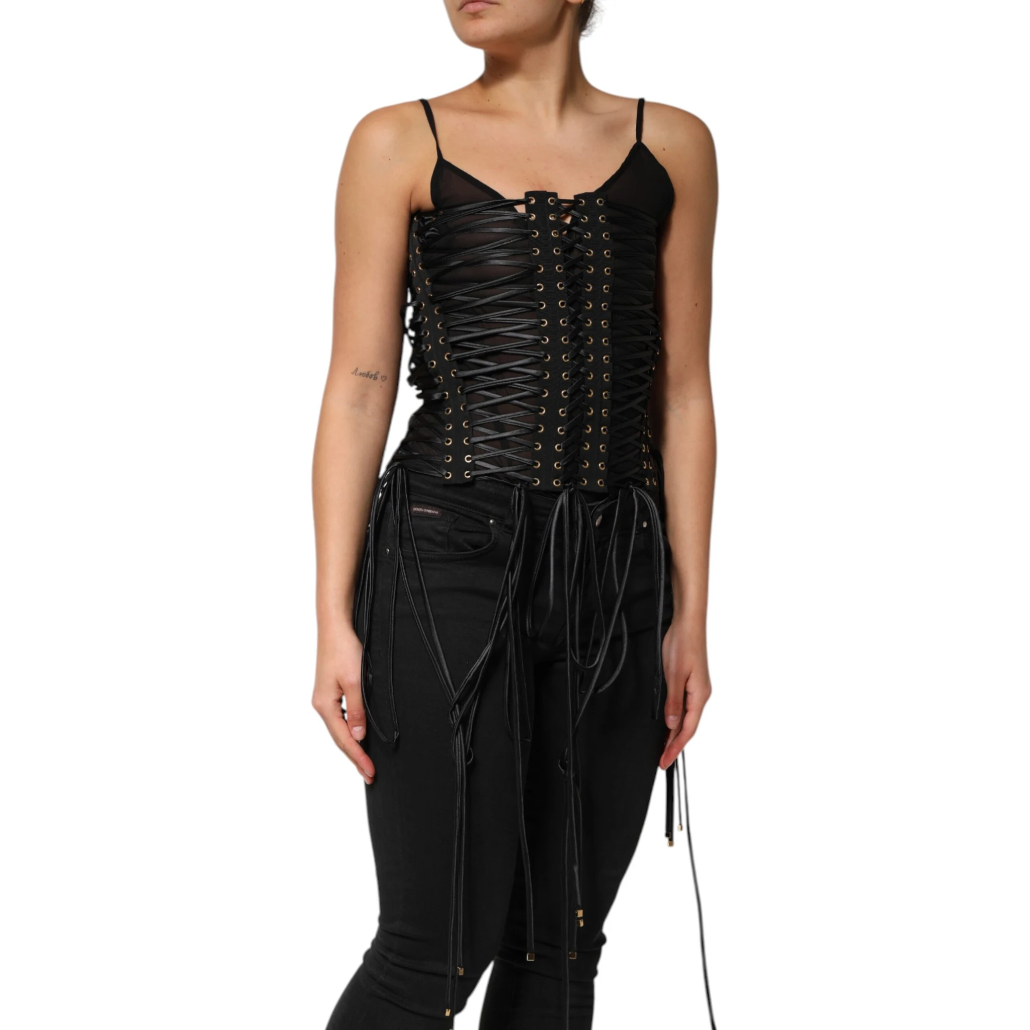 Black Eyelet Embellished Corset Style Top