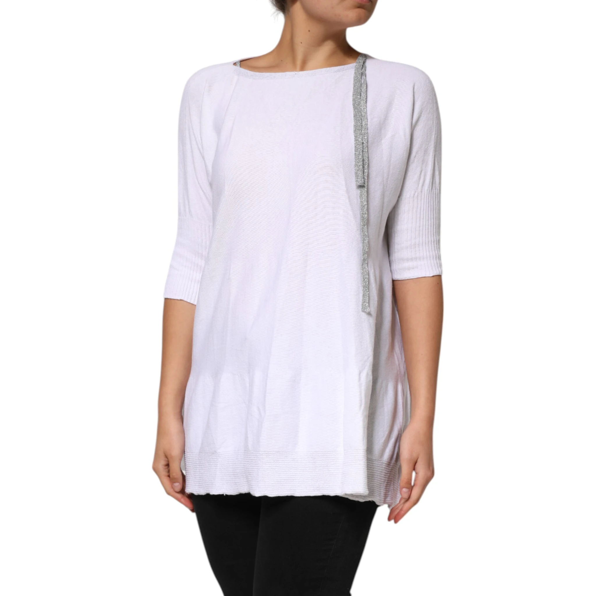 White Cotton Short Sleeves Round Neck Blouse Top