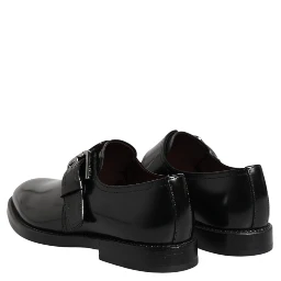 Black Leather Monk Strap Derby Formal Shoes