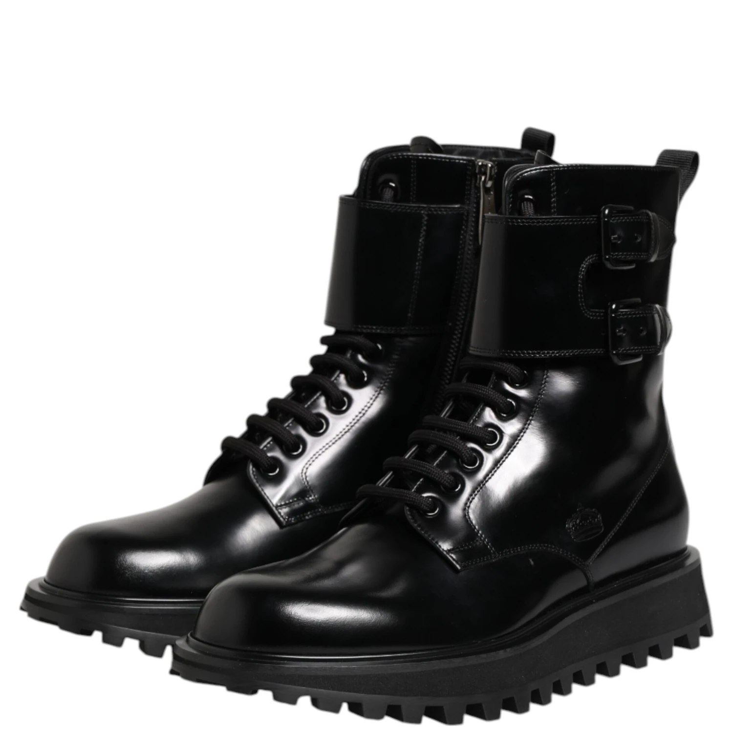 Black Leather Lace Up Mid Calf Boots Shoes