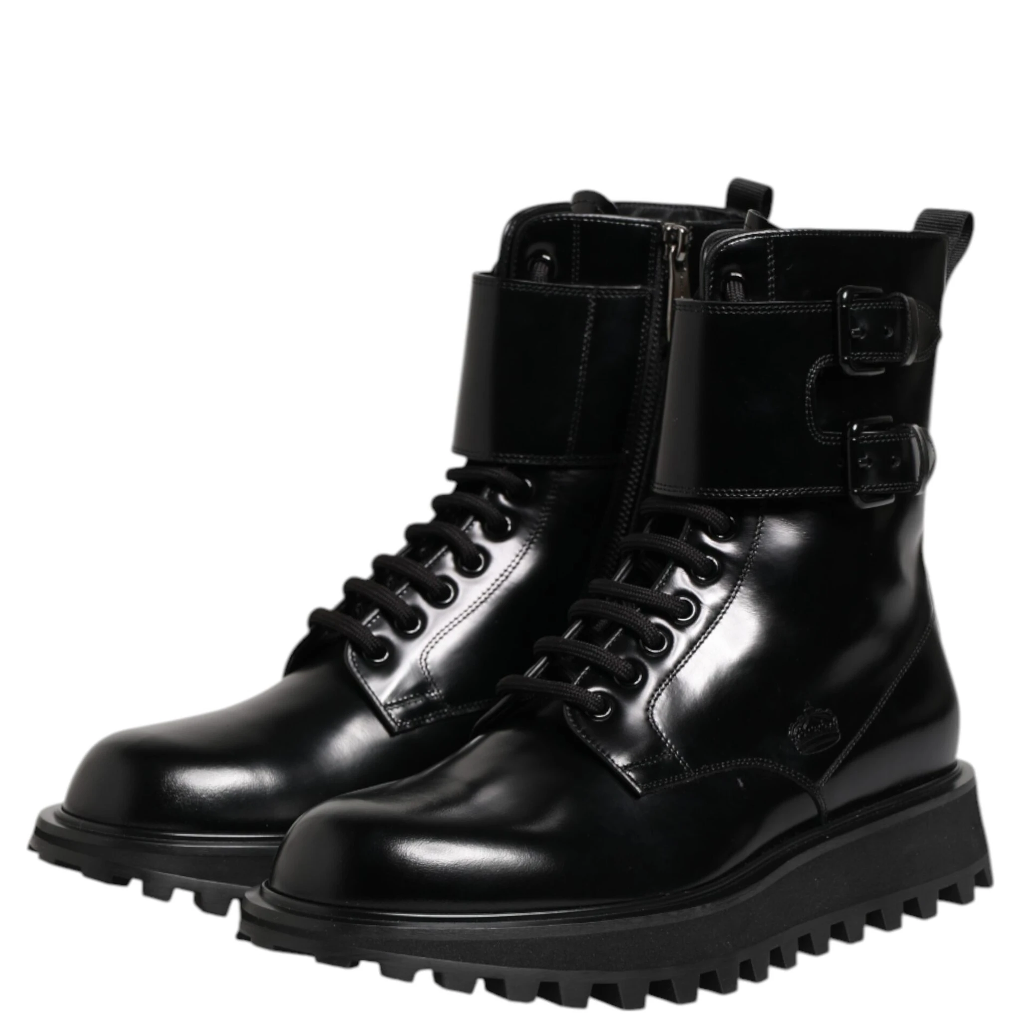Black Leather Lace Up Mid Calf Boots Shoes