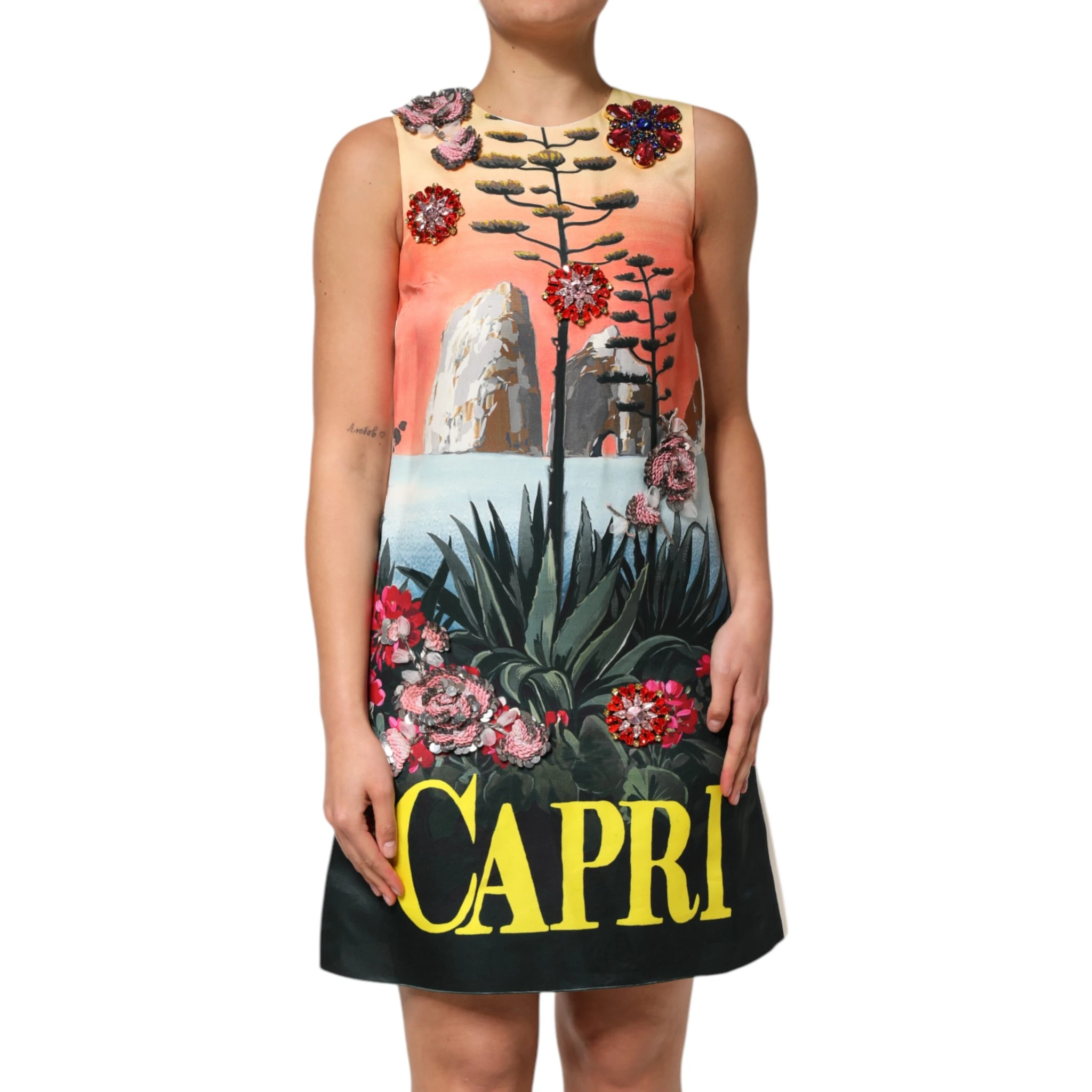 Multicolor Crystal Embellished A-line Mini Dress
