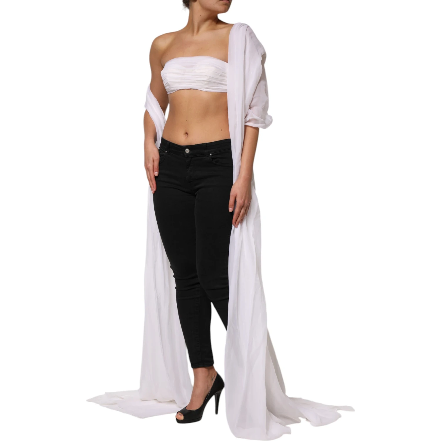 White Bustier Corset Cropped Chiffon Top