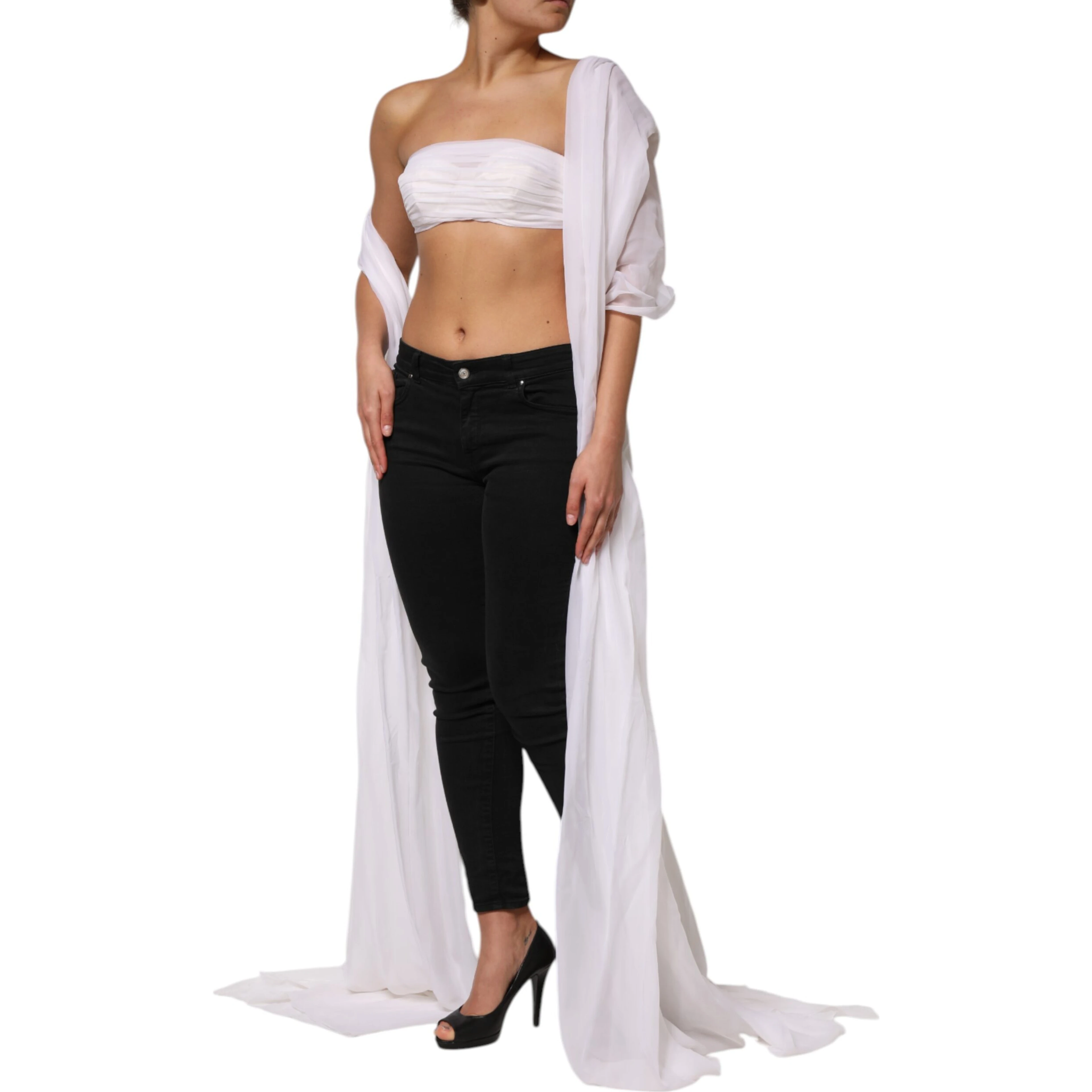 White Bustier Corset Cropped Chiffon Top