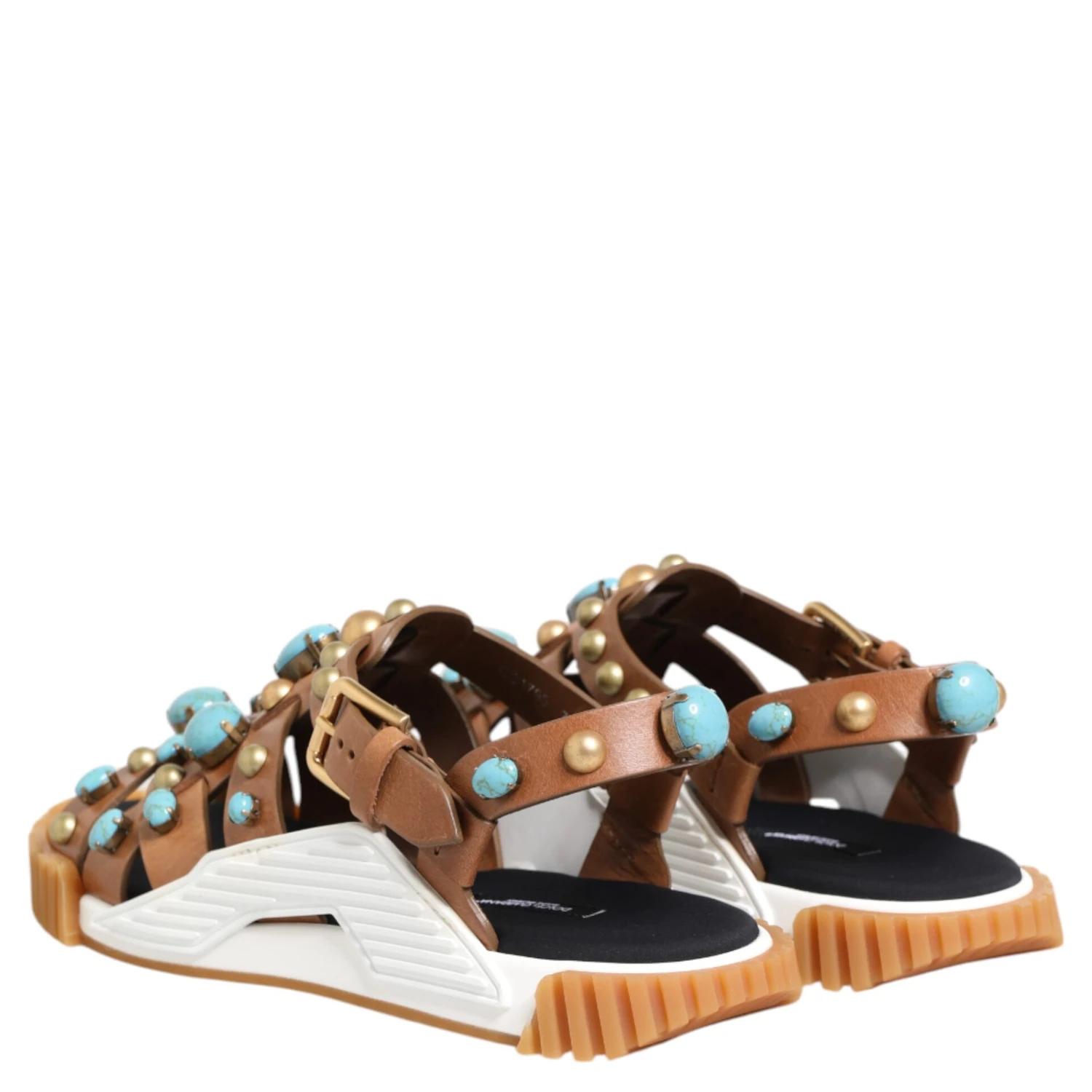 Brown Leather Studded Slides Sandals Shoes