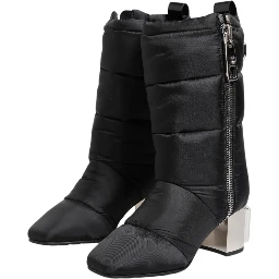 Black Padded Mid Calf Logo Heel Boots Shoes