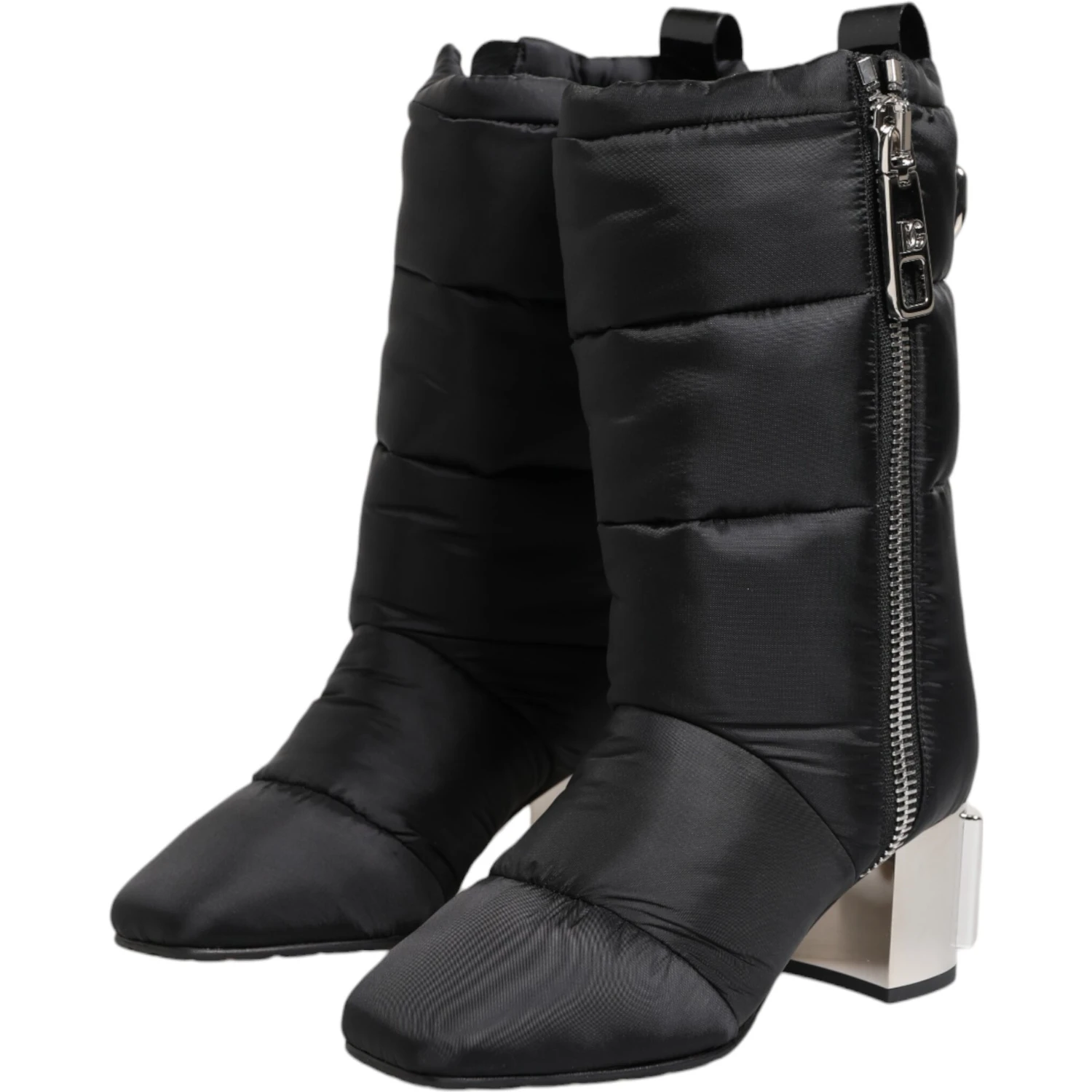 Black Padded Mid Calf Logo Heel Boots Shoes