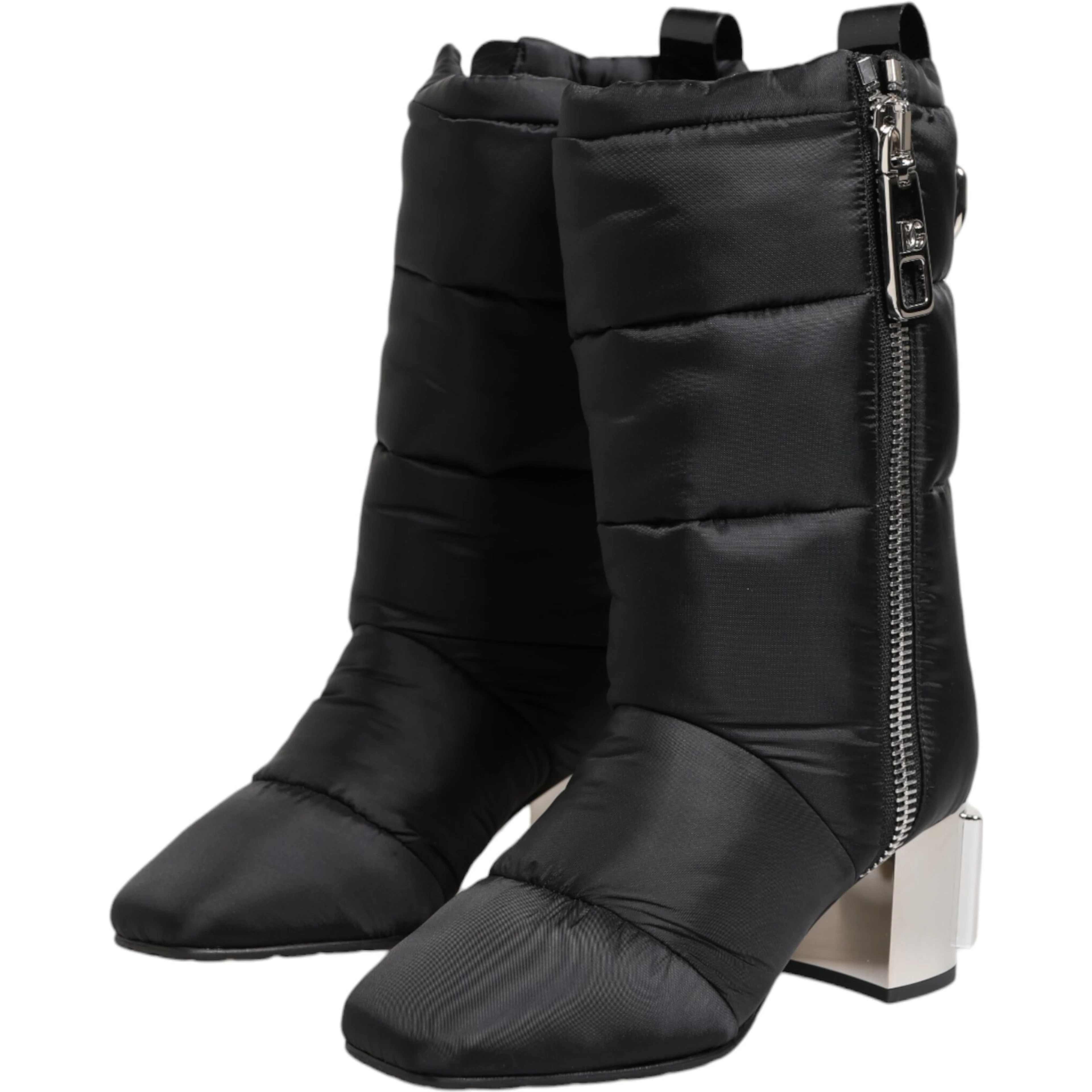 Black Padded Mid Calf Logo Heel Boots Shoes