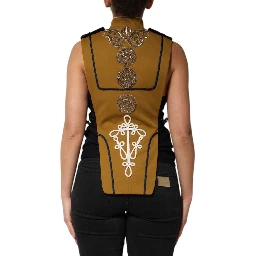 Yellow Crystal Cross Runway Vest Jacket Top