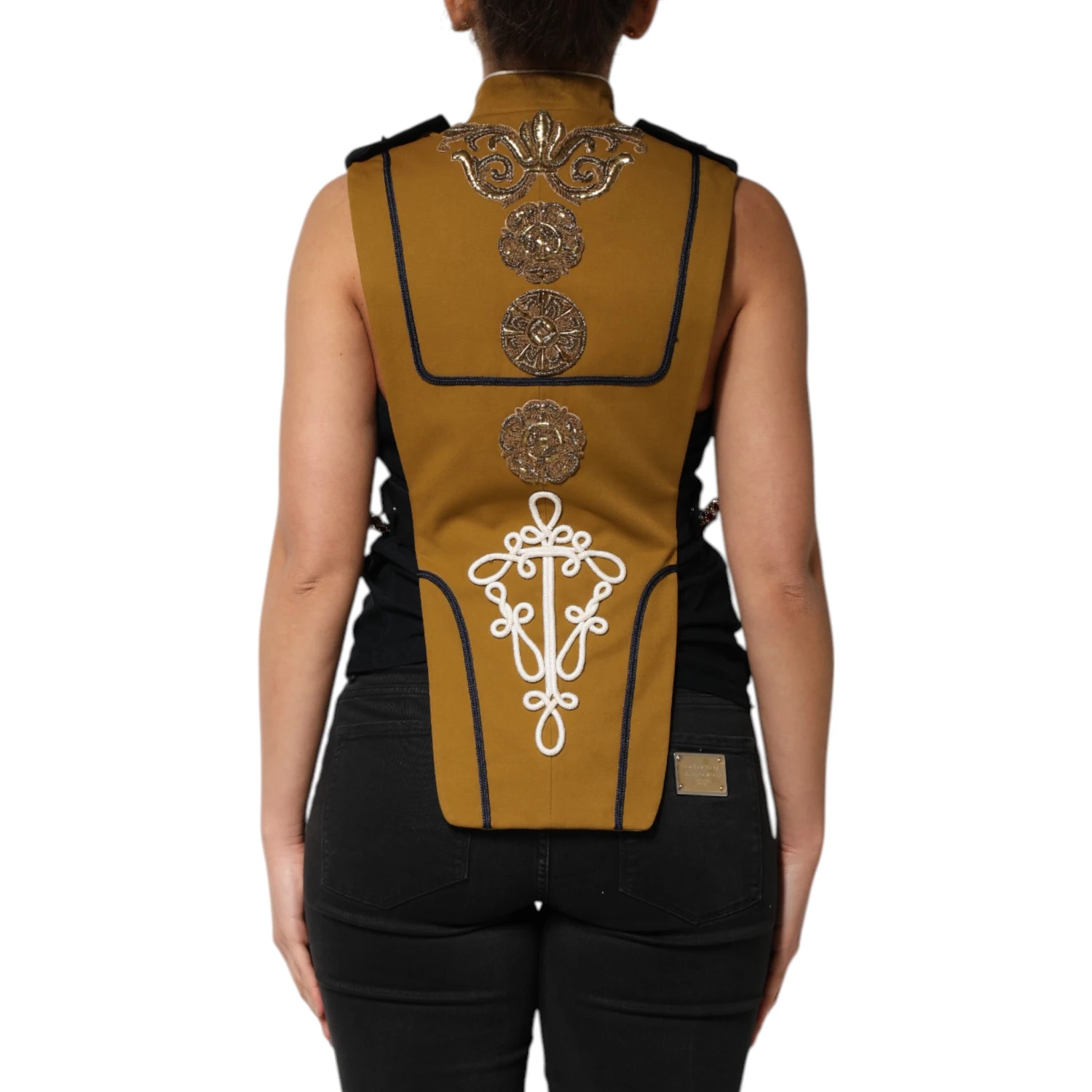 Yellow Crystal Cross Runway Vest Jacket Top
