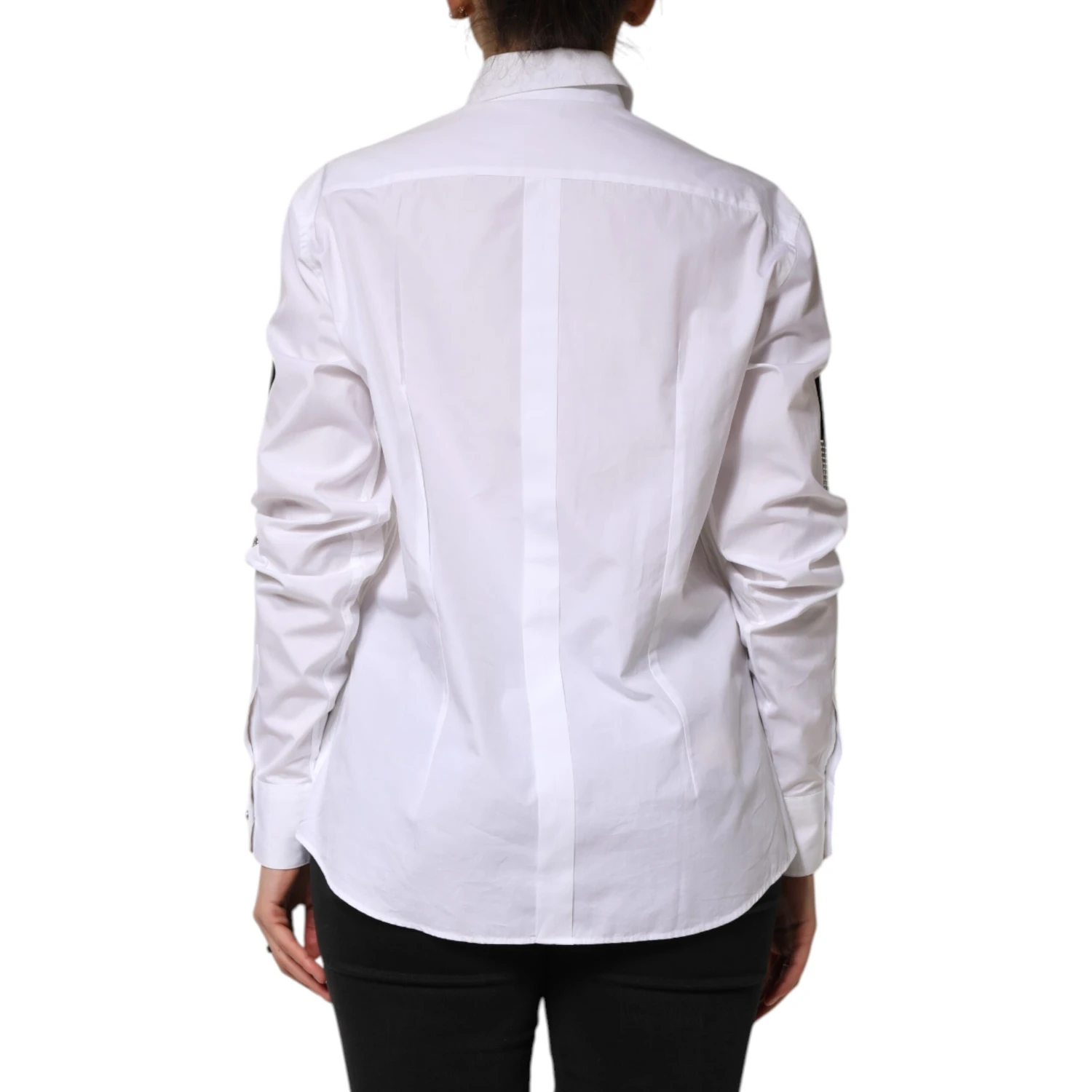 White Crystal Embellished Collared Shirt Top