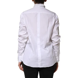 White Crystal Embellished Collared Shirt Top