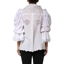 White Ruffled Lace Embellished Blouse Top